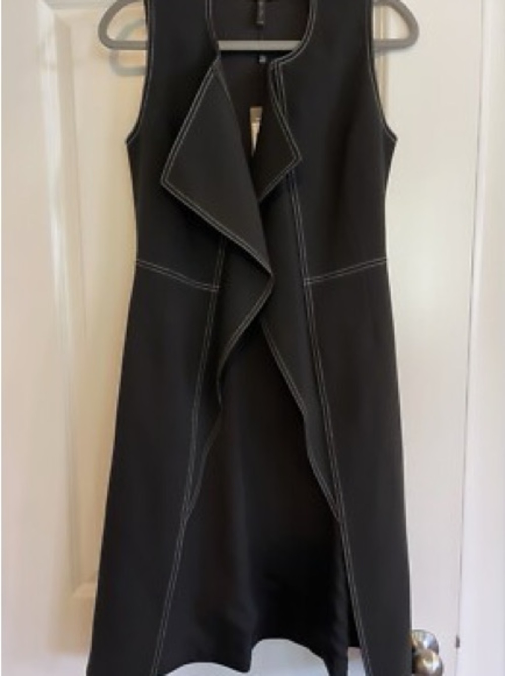 BCBGMaxAzria Black Sleeveless Drape Vest with White Topstitch